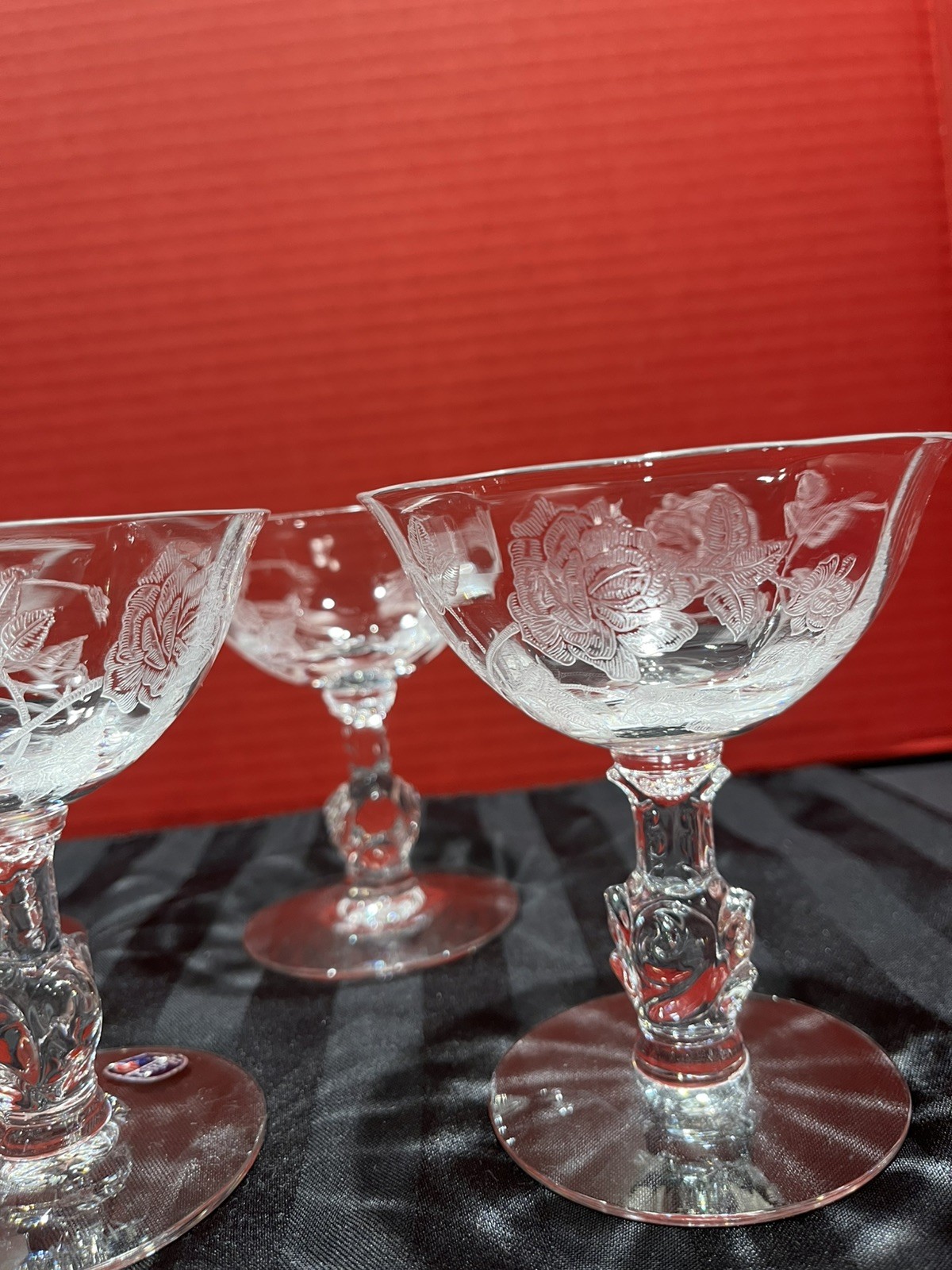 Heisey Rose etched Champagne Glasses ~Set Of 5~Rare~