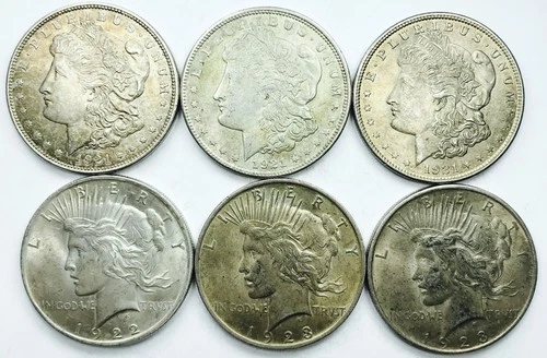 MIXED DATE MORGAN & PEACE DOLLAR LOT! 6 TOTAL COINS! FABULOUS! CRAZY! NR #P1509
