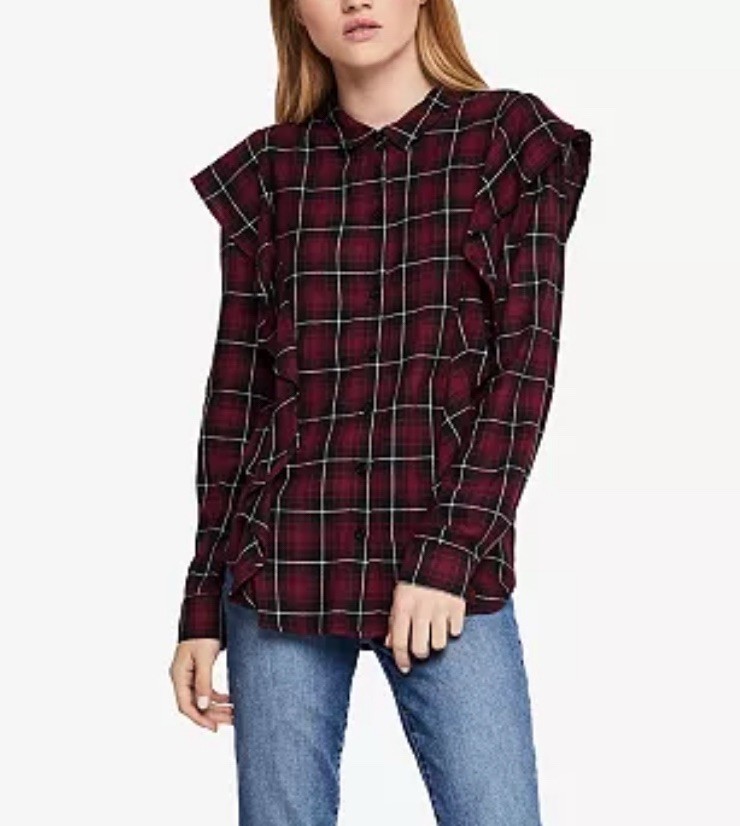 BCBGeneration Ruffled Plaid Button-down Shirt - P… - image 7