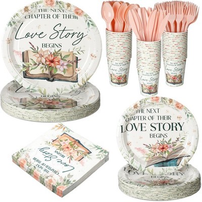 252 Pcs Next Chapter Love Bridal Shower Party Tableware Set Included Plates N...