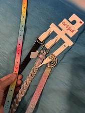 Cat  Jack Girls Size M Skinny Polyurethane Belt Set of 4, Rainbow Black Silver