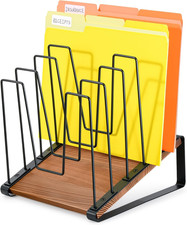 Inclined Desk File Organizer, 5-Section Vertical File Folder Holder Stand, Metal