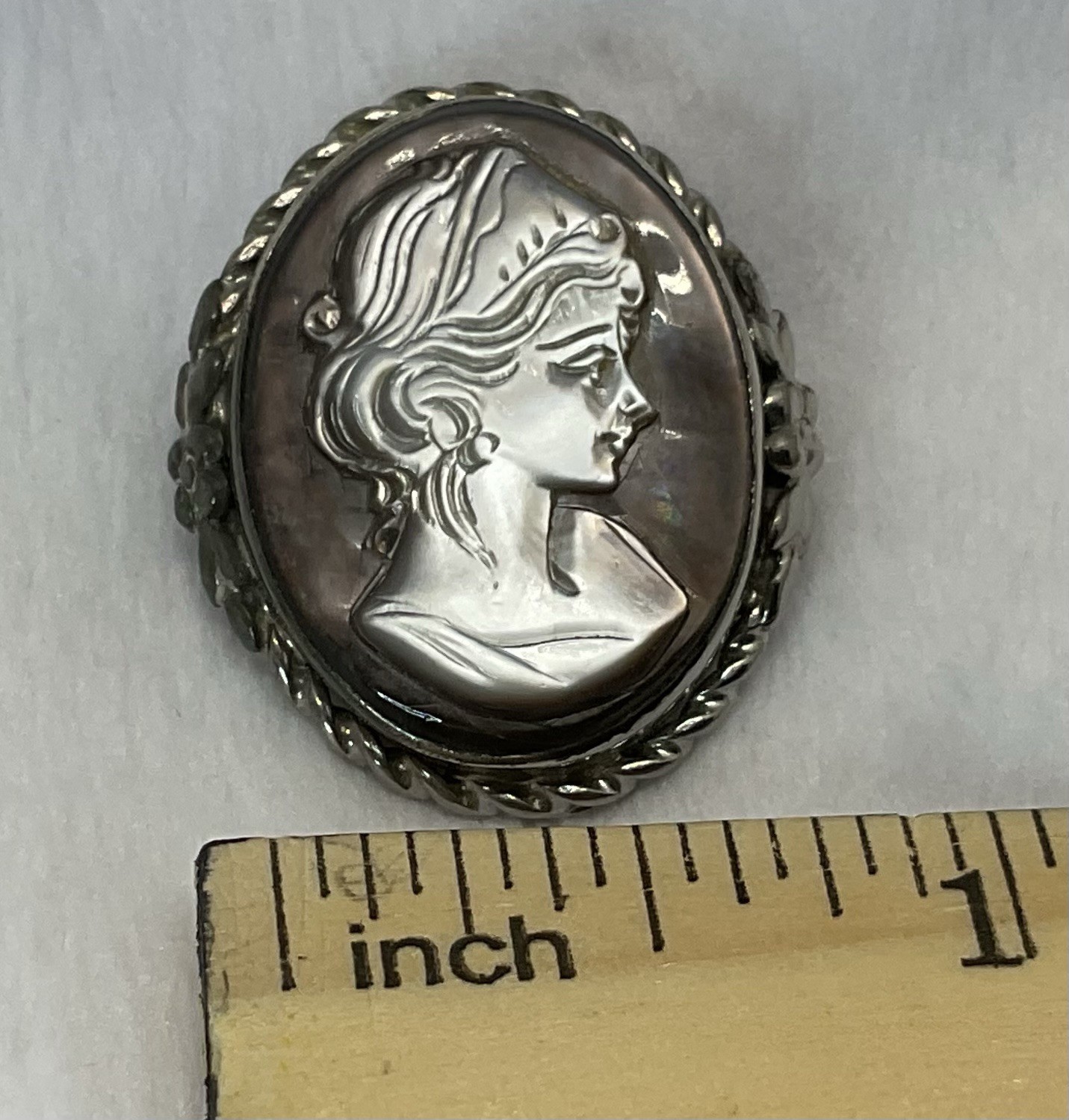 Vintage Drexel Sterling  Carved Abalone Cameo Brooch Pin Or Pendant