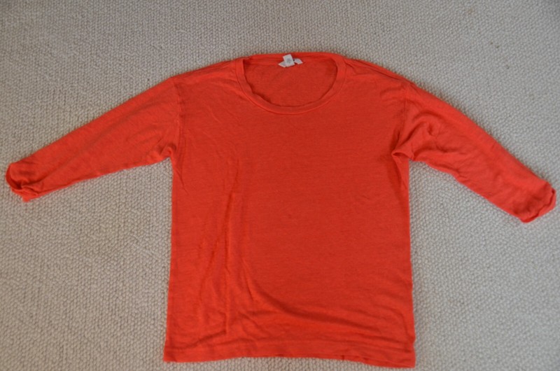 women's XS Lands End Canvas linen orange 3/4 sleeve shirt top