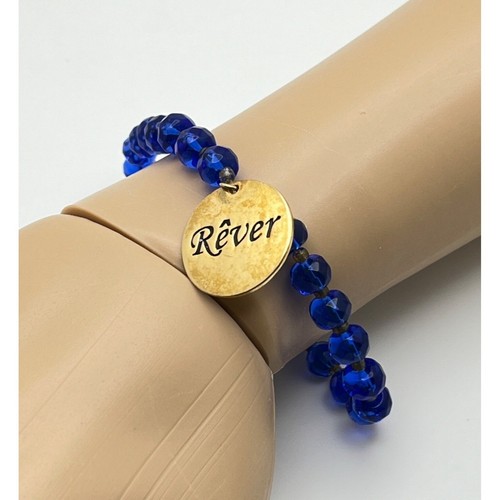 Blue Beaded Bracelet With Dream Gold Tone Charm Rever - Picture 2 of 6