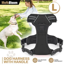 Black Adjustable Dog Pet Harness Reflective Strips Comfortable Mesh &Soft Handle