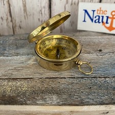 Brass Compass With Hinged Lid, Pocket Style, Polished Finish, Nautical Necklace