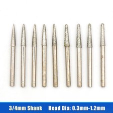 3/4mm Shank Diamond Grinding Heads Burr Drill Bits Jade Stone Carving Tools