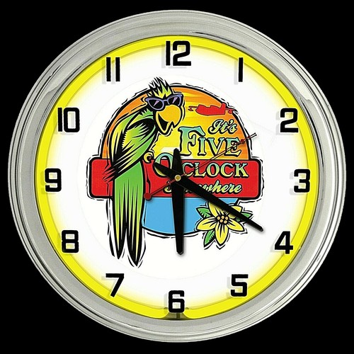 16" It's 5 O'Clock Somewhere Yellow Neon Wall Clock Garage Man Cave eBay