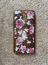 Funda de teléfono Galaxy J7 floral con brillo líquido