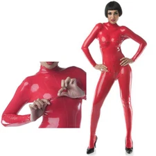 Latex Bodysuit Catsuit with Breast Zipper Back Zipper with Socks Rubber Jumpsuit
