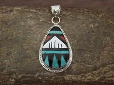 Native American Sterling Silver & Turquoise Inlay Pendant by Lamy