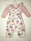 Kidding Around Baby girl 3M Pink Floral Overall 2 pc set