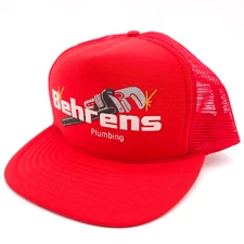 Vintage Behrens Plumbing Snapback Mesh Trucker Rope Hat Wrench Logo Cap Red