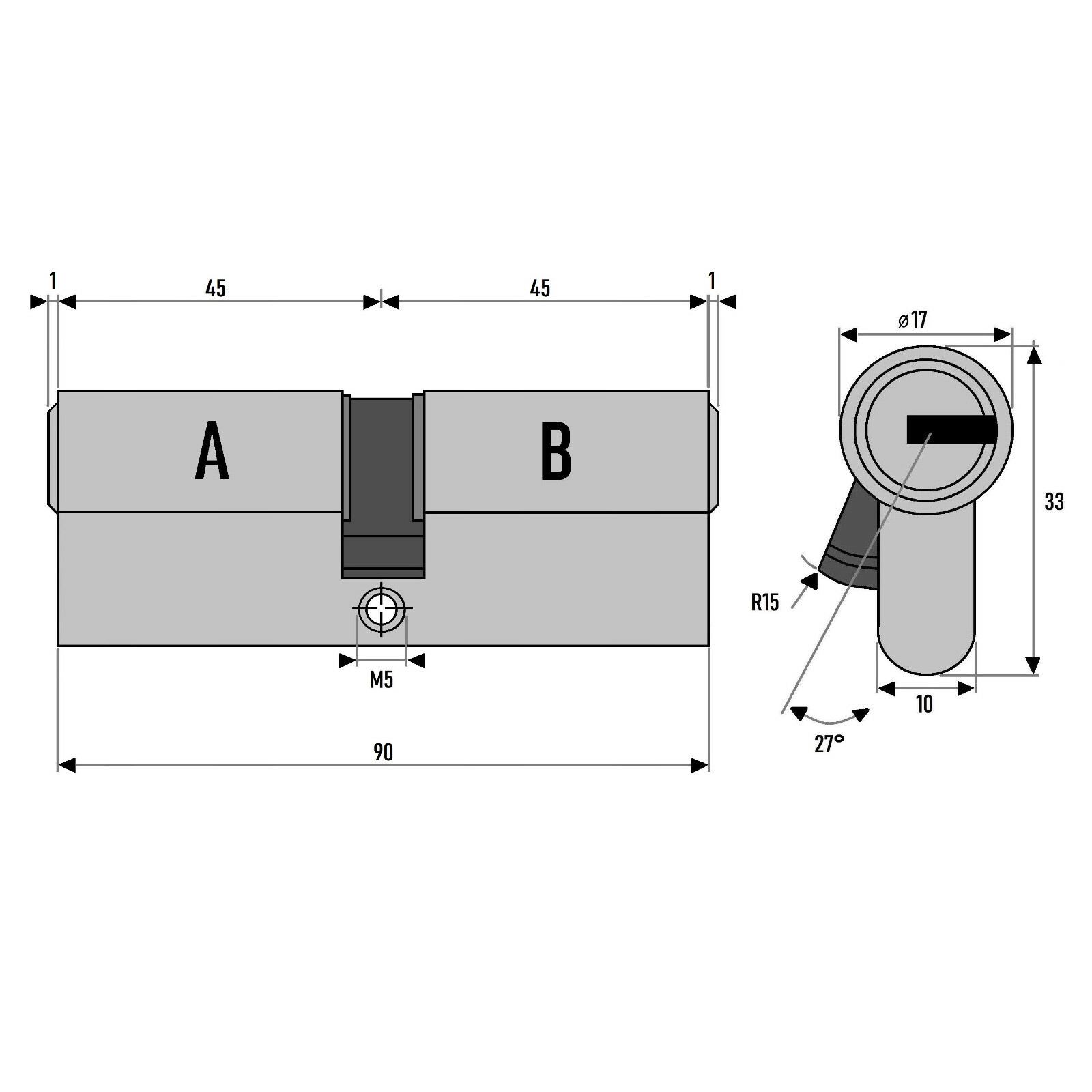GERCAR - Cilindro Profilato Per Porta, Serratura A Cilindro, 45/45, Con - Foto 14