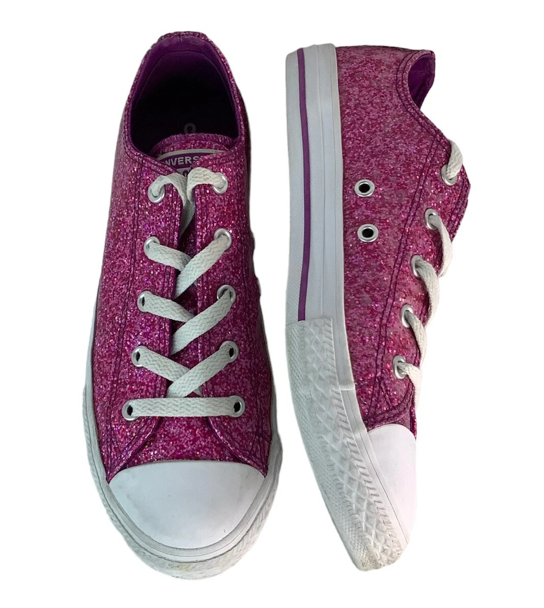 Converse all star Youth Size 4 Shoes Low Top Pink Glitter Stars Sneakers