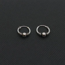 Bali Hoop Small Sleeper Earrings 8/10/12 mm 925-Sterling Silver Worked design 