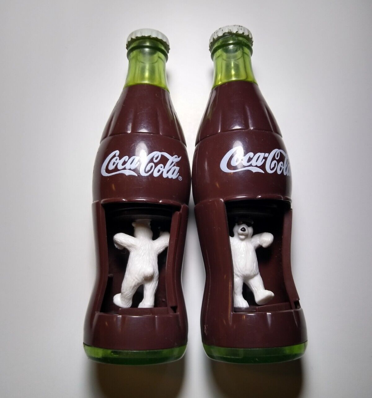 Lot 2 Vintage Coca-Cola Burger King Bottle Spinning Dancing POLAR BEAR Toy Coke