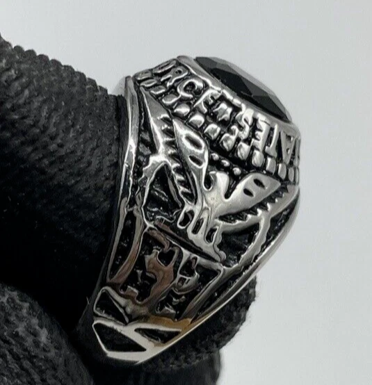 Anillo de Hombre Piedra Negro De Ónix Ovalados Facetada Color Plata Acero 316l - Imagen 4 de 4