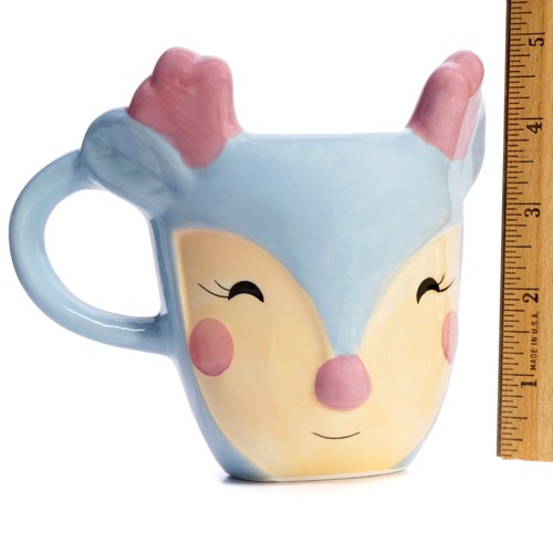 Reindeer Mugs Set Of 2 Blue & Pink Anthropomorphic Retro Kitschy Christmas 12oz - Picture 4 of 5