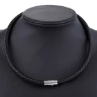 8mm Mens Black Braided Cord Rope Man-made Leather Choker Necklace Magnetic Clasp