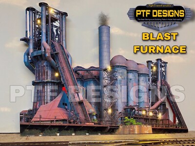 HO Scale BLAST FURNACE -  Steel Mill Building Flat w/ LEDs Trackside 1:87