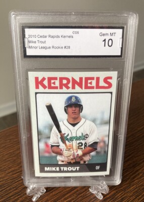 mike trout graded rookie card Mike Trout KERNELS #28 Pre ROOKIE RC MiLB GRADED White Border CGS 10 HOF  ANGELS