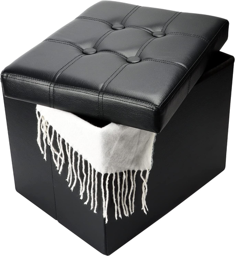 Storage Ottoman, Folding Foot Stool with Thicker Foam Padded Seat Small Leather - Picture 9 of 12