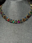 Vtg 80’s Necklace 16”L Brassy-Gold Bold Cabochon Statement Costume Jewelry
