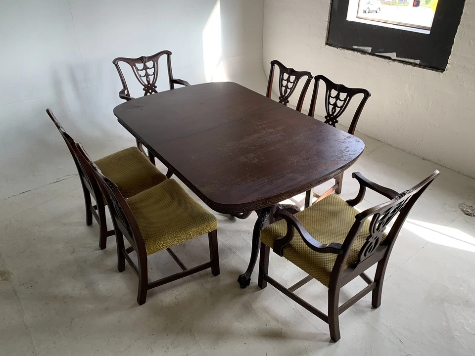 Juego de sillas de comedor antiguas mesa caoba Chippendale garra pie Mission Nouveau Foto 2 de 4