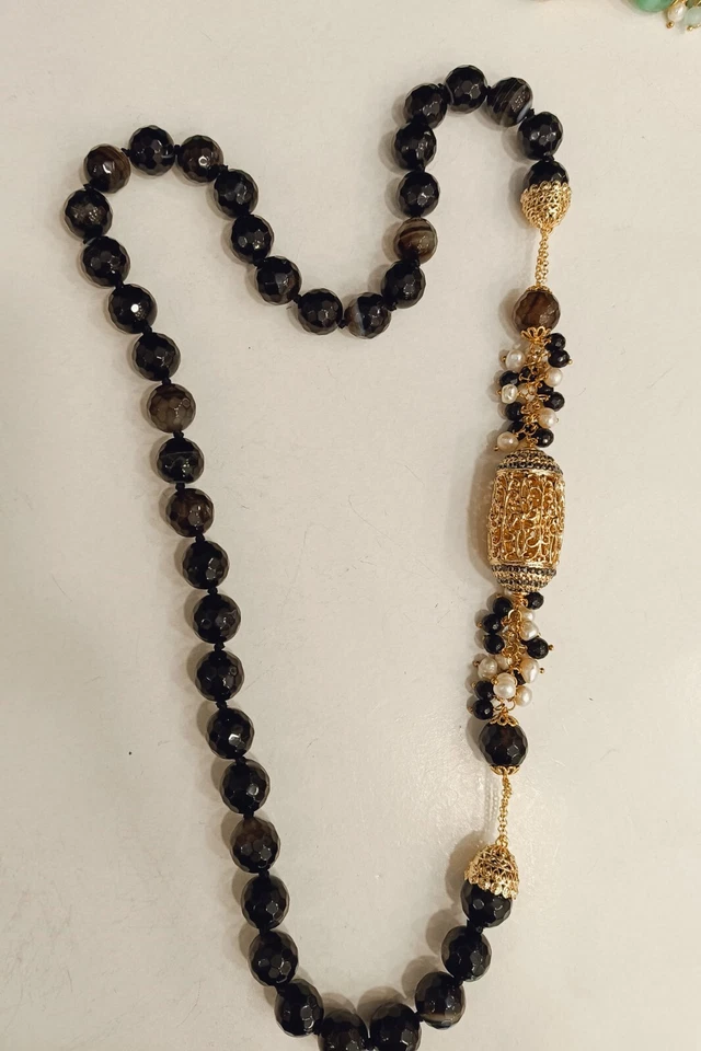 Collana lunga artigianale pietra dura Onice nera - Immagine 3 di 4