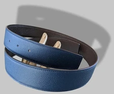 Hermes [120] Bleu de Malte/Chocolat Epsom/Epsom Reversible Leather Belt Strap 38