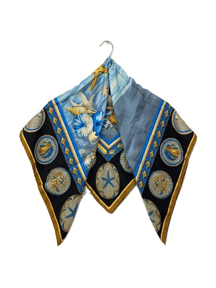 Foulard homme Christian Dior soie bleu motif complet occasion