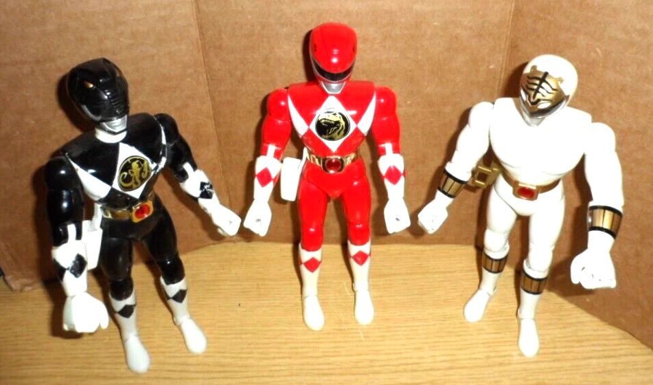 "Lote de 3 figuras vintage de Power Rangers de Bandai 1993 rojas, blancas y negras de 8""" Foto 2 de 4