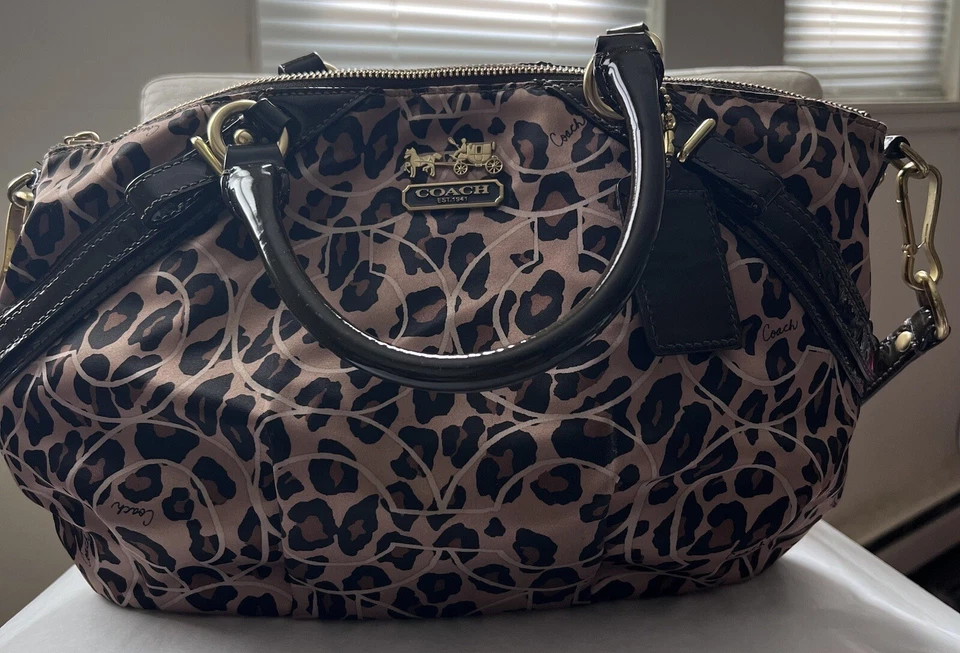 Coach Madison Ocelot Leopard Print OP Art Sateen Sophia Satchel Bag Purse 17764 - Image 3 of 4