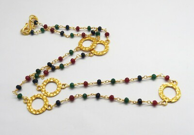 #ad Natural Gemstone Emerald Ruby Sapphire Necklace 22K Gold Chain 16 Inch Long 01 $11.70