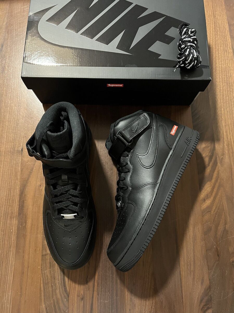 SUPREME X NIKE AIR FORCE 1 AF1 MID 'BOX LOGO - TRIPLE BLACK SUPREME X NIKE AIR FORCE 1 AF1 MID 'BOX LOGO - TRIPLE BLACK