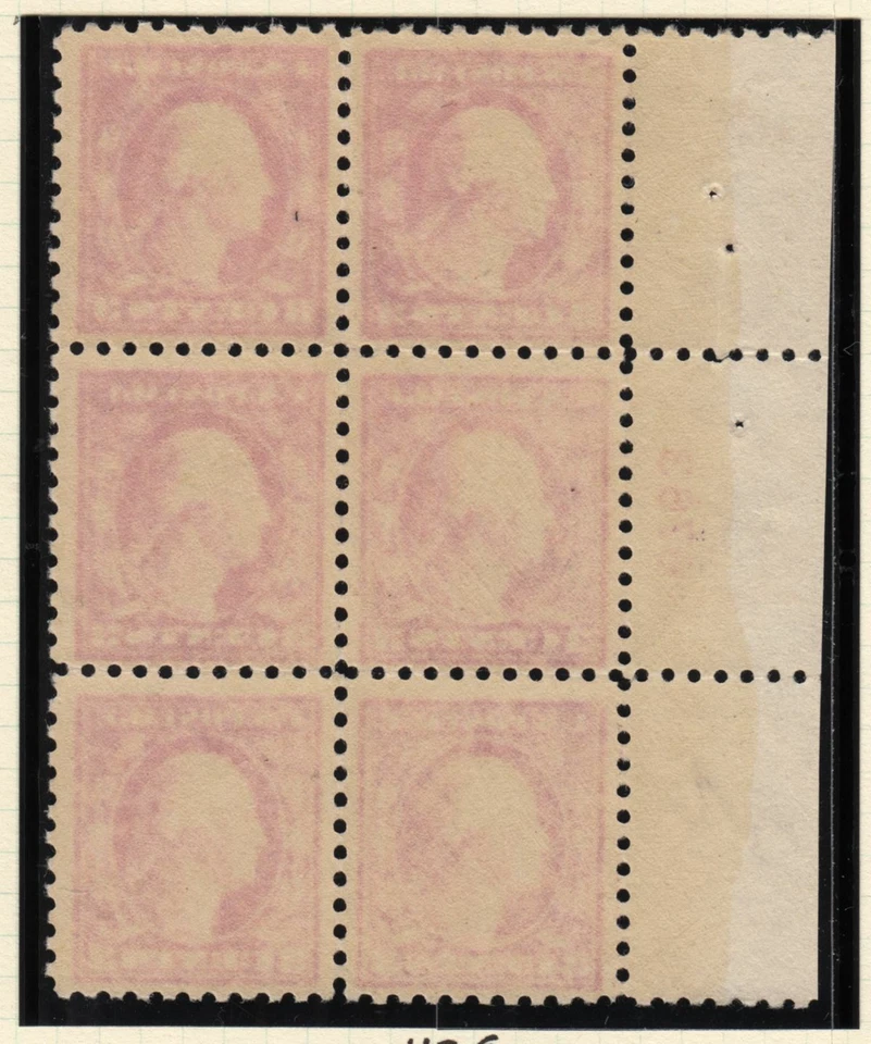 1914 Sc 426 MNH fresh full OG plate block of 6, PINK BACK VARIETY - Image 2 of 2