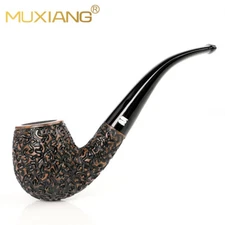 Rustic Classic Pipe Handmade Briar Carved Tobacco Pipe 9m Filter Bent Taper Stem