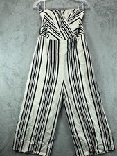 NWT H M Womens Jumpsuit 8 Wide Leg Cropped Beige Black Striped Jumper Strapless