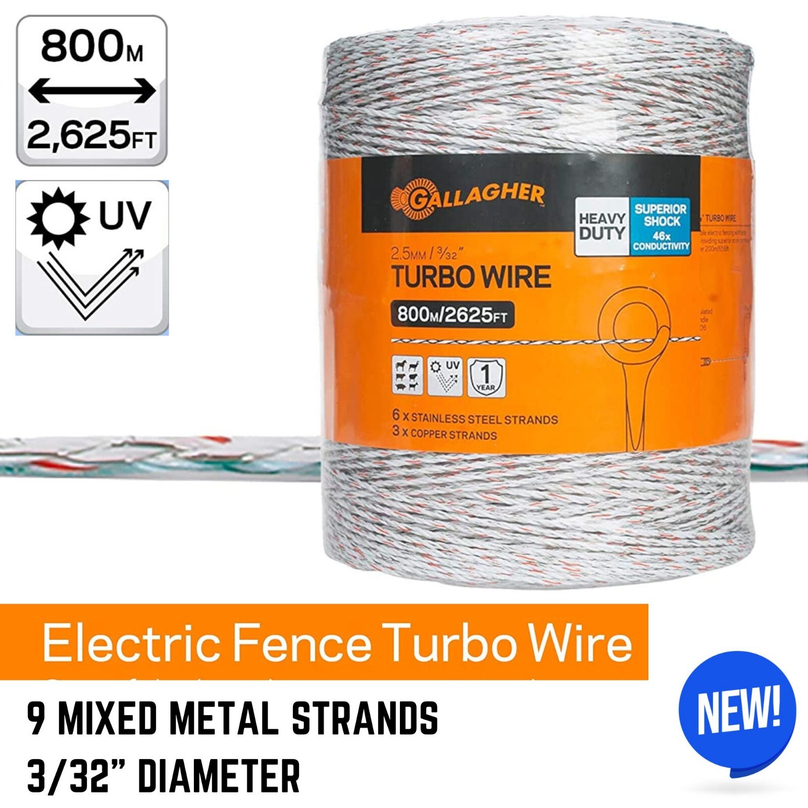 Electric Fence Wire for Livestock Cattle Horse Cow Portable Fences UV