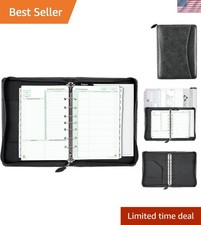 Luxurious Black Faux Leather Desk Organizer with Multi-Pockets and Zipper Clo...