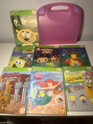 Lot of 7 Leap Frog Tag Reader Books - Pink Case - NO PEN - SpongeBob Scooby ++