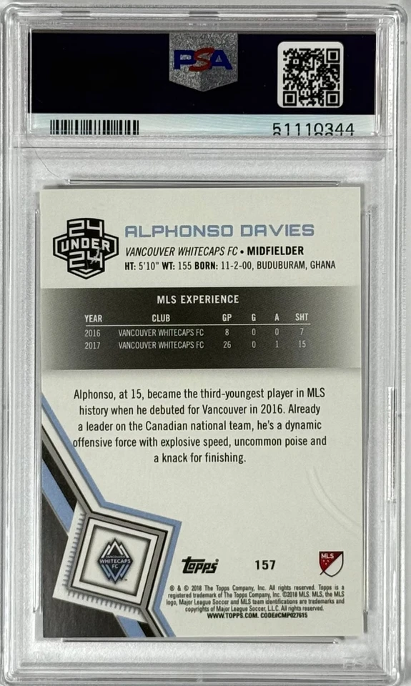 Alphonso Davies 2018 Topps MLS #157 PSA 9 (MINT) Soccer Card - Image 2 of 2