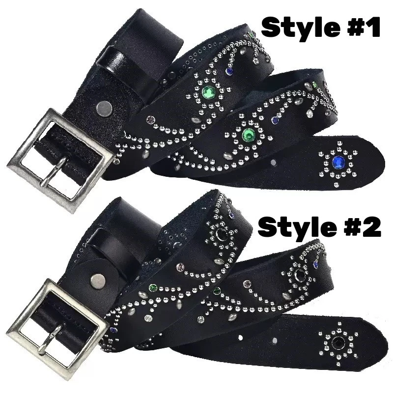 Cinturón de Cuero Real Metal Pesado Remache Tachonado Cinturón Unisex Punk Cintura Hecho a Mano Foto 2 de 4