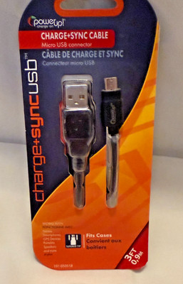 PowerUp Charge+Sync Micro USB Cable 3ft USB 2.0 Fast Charging Data Cord