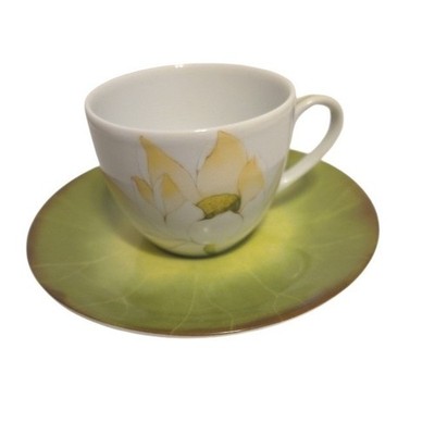 Porcelaine de Sologne Limoges Lotus Flower Espresso Cup and Saucer France White