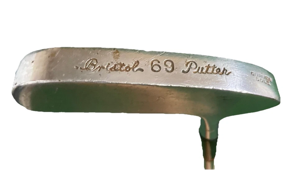 Hoja de suela curva Bristol 69 Putter eje de acero 32" diestro buen agarre de cuero vintage Foto 2 de 4