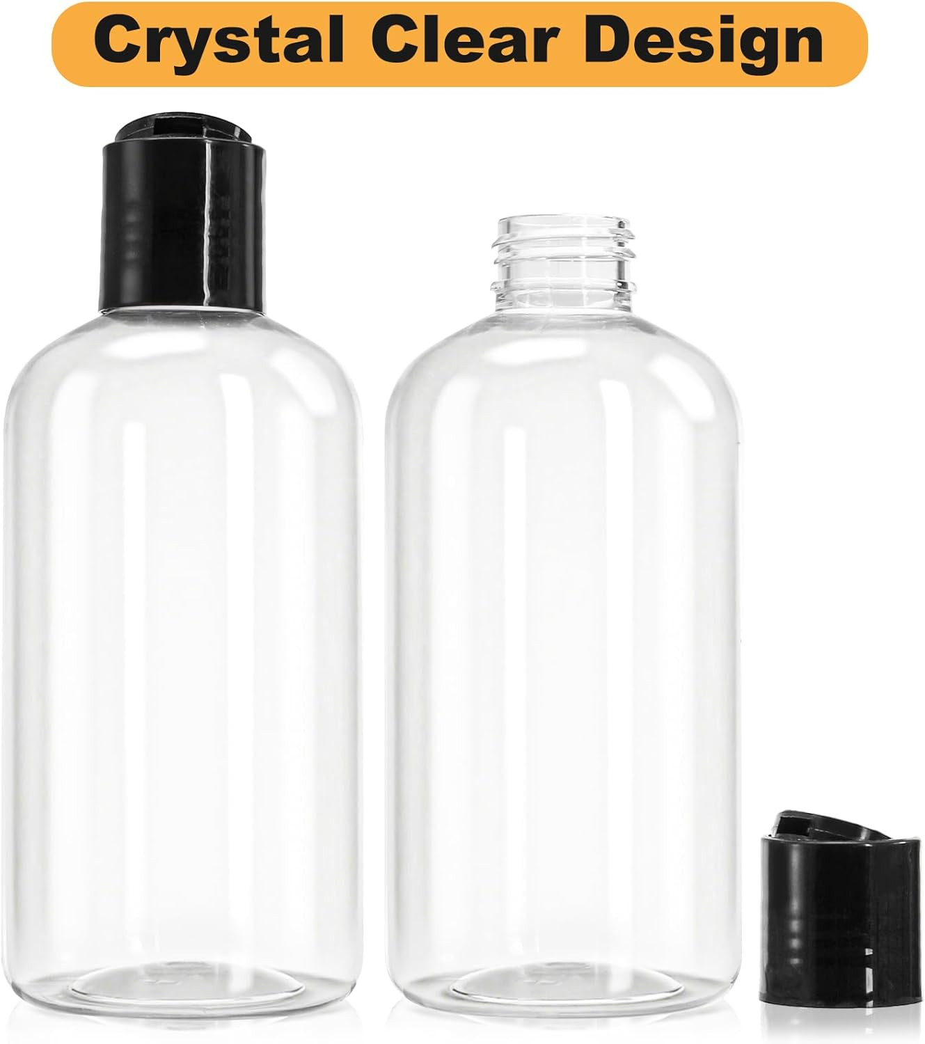 16 Pack 8oz Clear Plastic Empty Bottles with Disc Top Caps, Refillable Travel Co