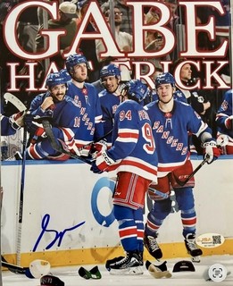 NEW YORK RANGERS ROOKIE Gabe Perreault SIGNED AUTO HAT TRICK 8x10 PHOTO JSA!